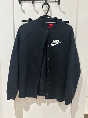 Nike Black Women's Snap-Front Logo Bomber Jacket